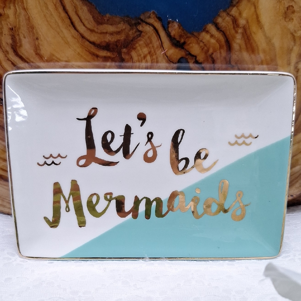 #ACR Decorative Tray with Gold and Aqua Design